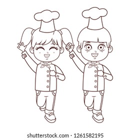 Chefs kids cartoon brown lines