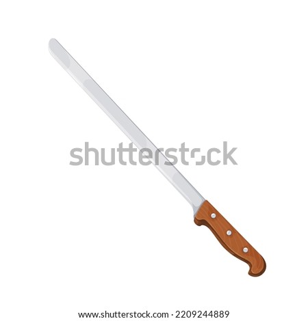 Chefs knife vector illustration. Cartoon isolated tool from restaurant kitchen, long knife to cut kebab meat roll on pole for cooking delicious Turkish or Greek shawarma, sandwich and pita fast food
