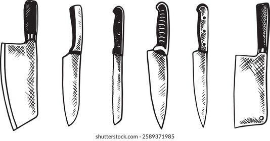 Chef's knife vector illustration for culinary design, restaurant branding, or food related projects in a clean and modern style. Ideal for menus, recipe books, cooking blogs, or knife shop packaging.