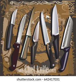 Chefs knife. Vector sketch chalk illustration design
