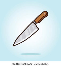 Chef's knife with wooden handle. kitchen set vector cartoon illustration