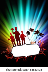 Chefs en resumen de fondo de marco tropical con iluminación original del espectro