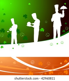 Chefs on Irish clover leaf background Original Vector Illustration