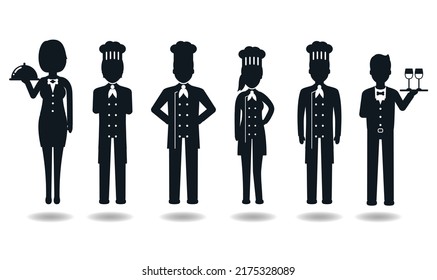 Chefs and restaurant team Cartoons Vector Silhouettes