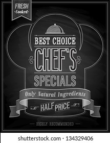 Chef`s Specials Poster - Chalkboard. Vector Illustration.