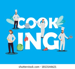 chefs team with kitchen elements vector illustration design