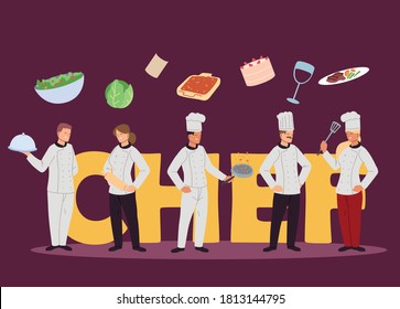 chefs team with kitchen service vector illustration design