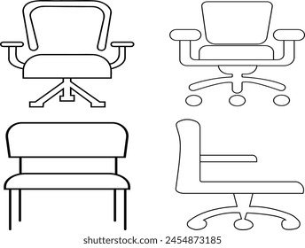 Ilustración de diseño de esquinas de Cheir Vector. Sillas siluetas colección. Vector Imagen de una silla en blanco y negro para su uso en materiales didácticos.