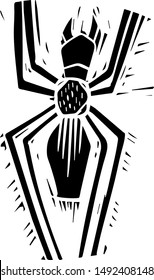 Cheiracanthium hand drawn ink black silhouette illustration. Arachnology, arachnophobia monocolor symbol. Scary spider isolated on white background close up. Dangerous poisonous arachnid