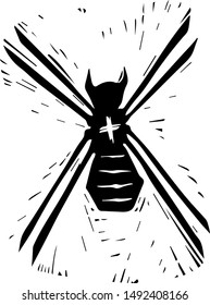 Cheiracanthium hand drawn ink black silhouette illustration. Arachnology, arachnophobia monocolor symbol. Scary spider isolated on white background close up. Dangerous poisonous arachnid