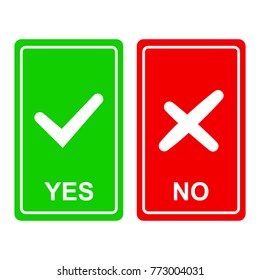 Chek mark yes and no sign on a green and red background isolated on a white 