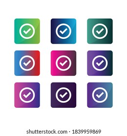 Diseño plano De Icono Blanco, Verdadero O Aceptar Con Gradiente Impresionante Para Diseño Web De UI