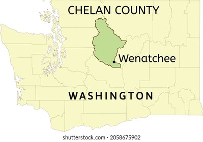 Chelan County and city of Wenatchee location on Washington state map