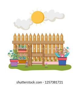 chelf garden and fence with houseplants