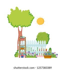 chelf garden and fence with houseplants