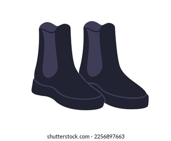 Chelsea boots. Fashion stylish footwear. Winter shoes in modern trendy style. Unisex ankle-high leather foot wear with elastic side panel. Flat graphic vector illustration isolated on white background