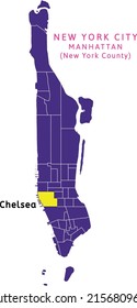 Chelsea neighborhood location on map of Manhattan, New York City