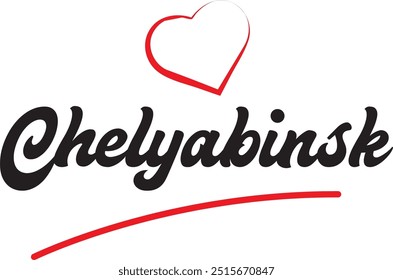 Chelyabinsk city text design with red heart typographic icon design suitable for touristic promotion