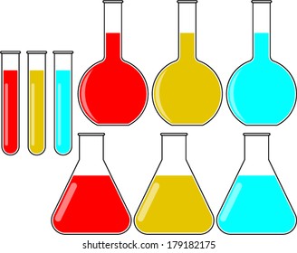 Chemestry Flasks Beakers Test Tubes Set Vector Eps10