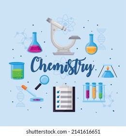 Chemestry Lettering And Equipment Icons