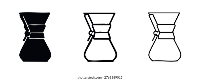 Chemex Coffee Maker Icon Set for Pour-Over Coffee Brewing