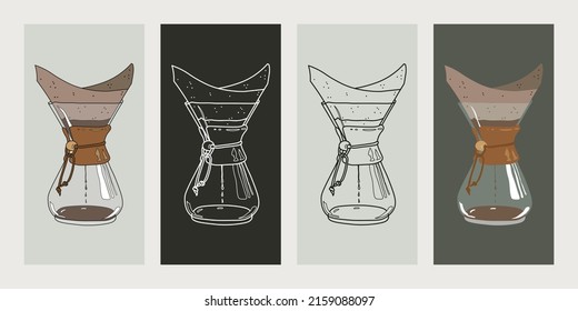 Coffeemaker pot. Ilustración vectorial en estilos planos y de línea.