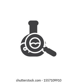 Chemical analysis glassware vector icon. filled flat sign for mobile concept and web design. Laboratory, flask and magnifying glass glyph icon. Symbol, logo illustration. Vector graphics