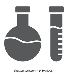 Chemical analysis glyph icon, laboratory and flask, tube test sign, vector graphics, a solid pattern on a white background, eps 10.