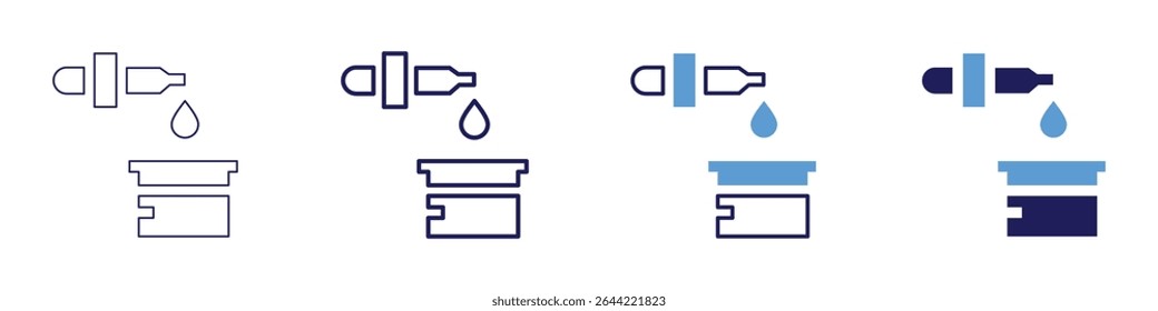 Icono de análisis químico en 4 estilos diferentes. Línea delgada, línea, línea en negrita, duotono. Estilo duotono. Trazo editable.