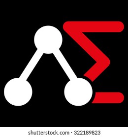 Chemical Analysis vector icon. Style is bicolor flat symbol, red and white colors, rounded angles, black background.