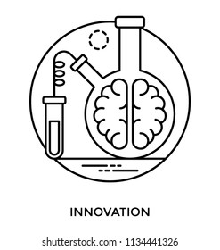 A chemical apparatus having conserved brain inside with a testing tube, neuroscience line icon concept 