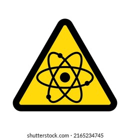 Chemical atom, warning yellow triangular sign isolated on white background, vector illustration