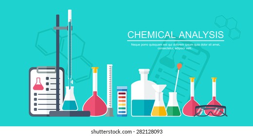 Chemical banner, background, cover. Analytical chemistry. Flat design. Vector illustration