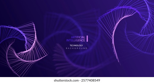 Chemical banner vector. DNA genome waves, future connect innovation design. Science biology chromosome molecule background. Technology ai genetic code particles banner.