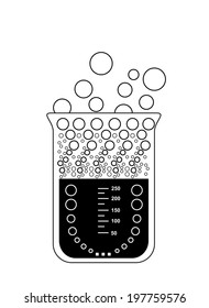 Chemical beaker (laboratory equipment) with evaporating solution, 2d illustration, isolated on white background, vector, eps8