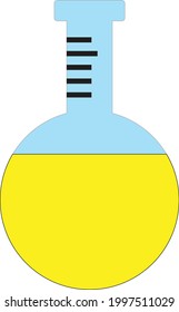 A chemical beaker with yellow liquid.  Illustration , icon , vector