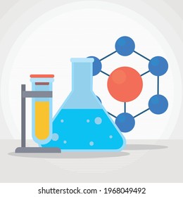 chemical beakers and node illustration