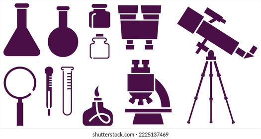 Chemical, biology, space laboratory research center equipment design silhouette vector