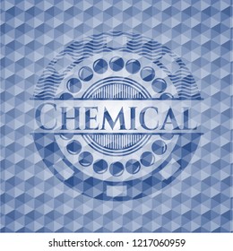 Chemical blue emblem with geometric pattern.