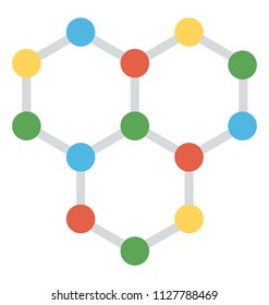 Chemical bonding connecting network, flat vector icon