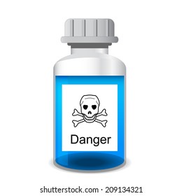 Chemical bottle with colored toxic poisonous solution - laboratory glassware, 3d illustration, isolated on white background, vector, eps 10