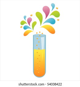 chemical bottle with colorful splash