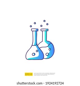 chemische Flaschendoodle Symbol für Bildung und zurück zur Schule Konzept. Symbol für die Farbfülllinie, Vektorgrafik