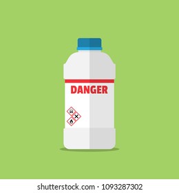 Chemical bottle with hazard pictogram example on label flat vector design.