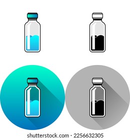 Chemical Bottle Medical Vial Container Laboratory Equipment Icon, Set of Flat Long Shadow, Color, Black-White Silhouette, Line Art Logo Icon Symbol Isolated on White Background for Science Medical