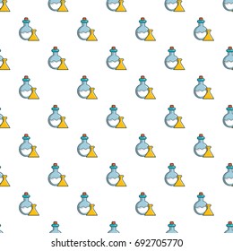 Chemical bottles pattern in cartoon style. Seamless pattern vector illustration