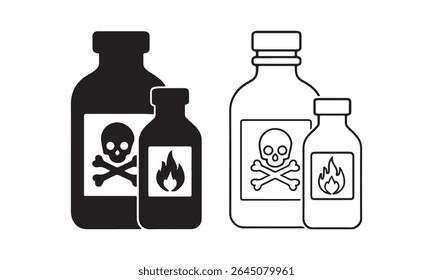 Chemical bottles silhouette and line art vector .chemical, laboratory, silhouette, isolated, bottle, art, illustration, biology, pharmacy, icon, design, vector, chemistry, medicine, liquid, outline.