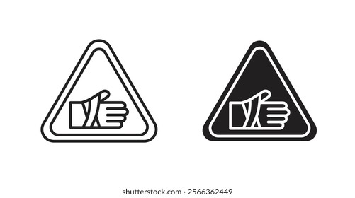 Chemical burns hazard signs in line stroke and flat versions