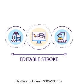 Chemical and car production industries loop concept icon. Scientific research. Technology abstract idea thin line illustration. Isolated outline drawing. Editable stroke. Arial font used