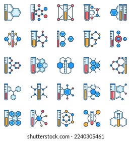 Chemical Compound with Test Tube creative icons set. Sample Tube and Chemical formula concept vector colored signs collection